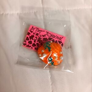 Betsey Johnson Brooch Pin Shell Seaweed Orange